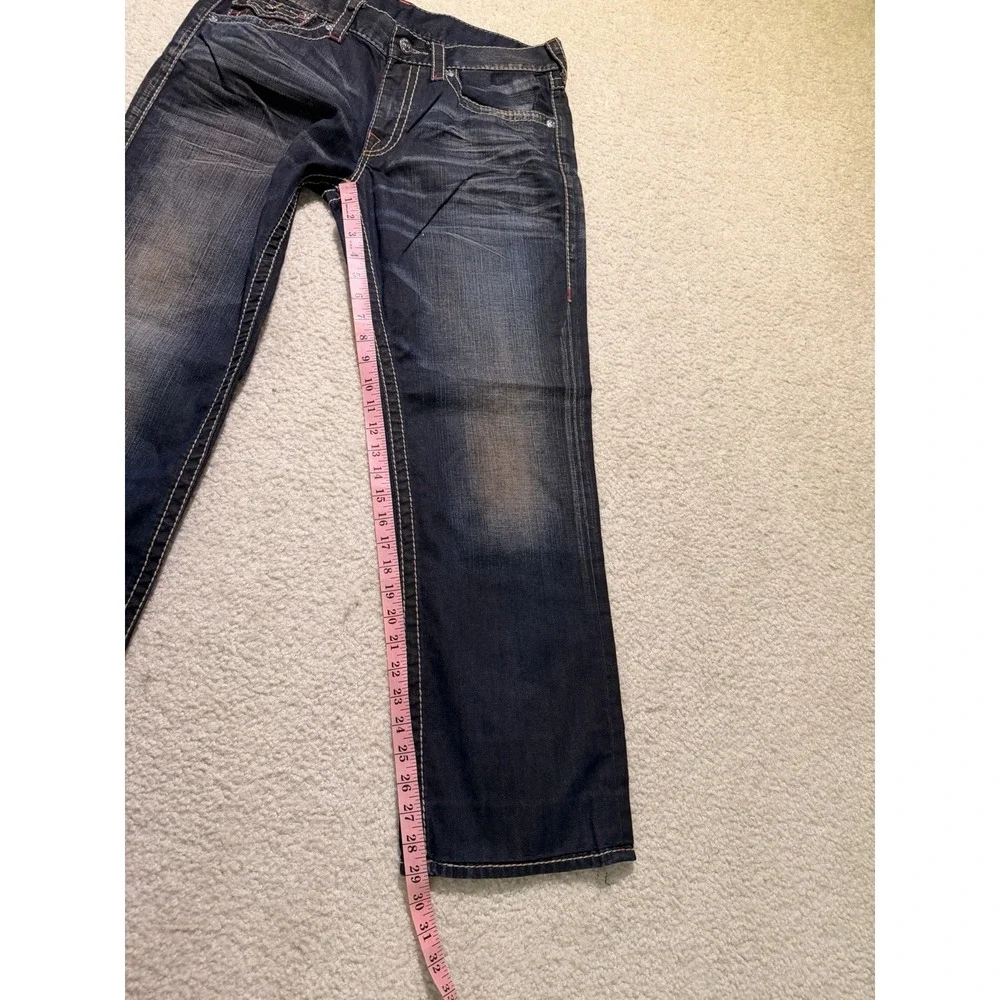 True Religion Straight Jeans Men's 34 Dark Wash Red Stitch Flap Pocket Y2K Denim